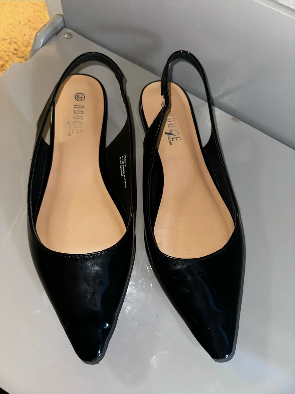 Rouge Helium Black Patent Pointed Toe Slingback Flats